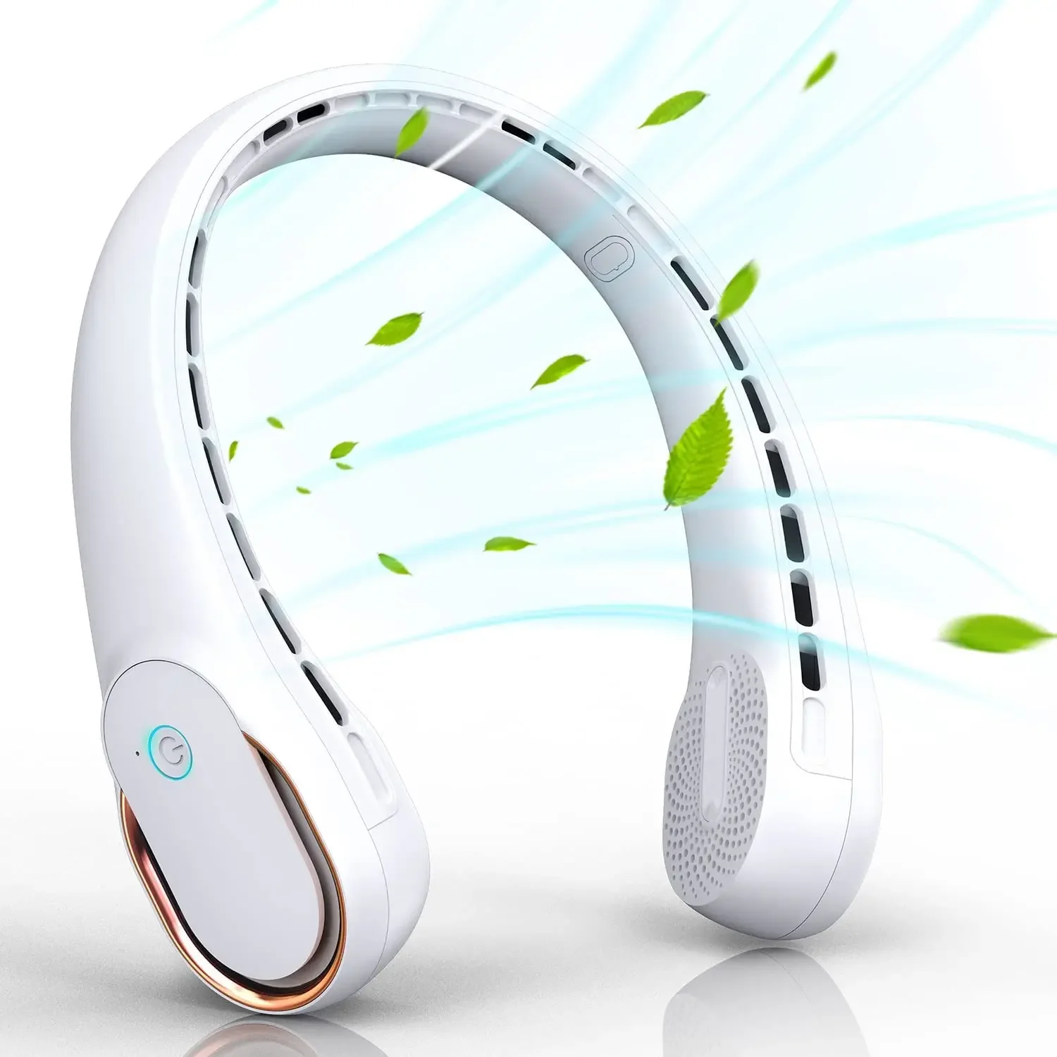 Ventilador De Cuello Portátil (blanco) Con Rotación De 360°, Equipado Con Un Mini Aire Acondicionado De Cuello Silencioso Sin Aspas Recargable De 5200 Mah, Con 3 Ajustes De Velocidad Del Viento.