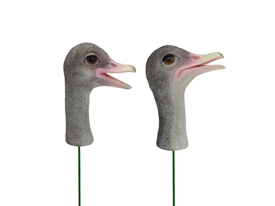 2 estacas decorativas de resina para jardín con forma de cabeza de avestruz