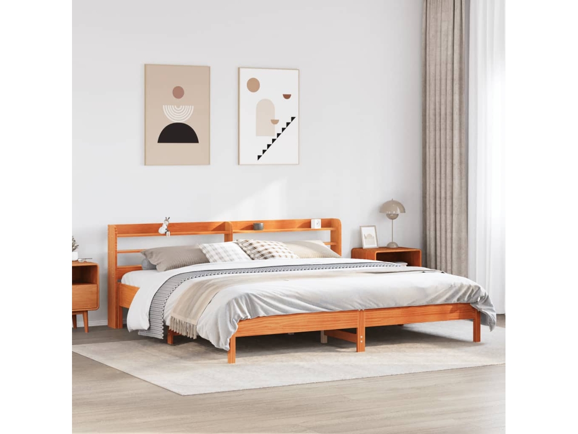 Cama Sin Colchón Madera Maciza De Pino Marrón Cera 200x200 Cm
