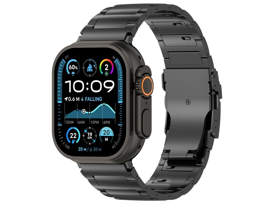 Correa XIAOMOYU de aleación de titanio para Apple Watch de 46/49/45/44 mm con cierre de seguridad y liberación rápida - Negra
