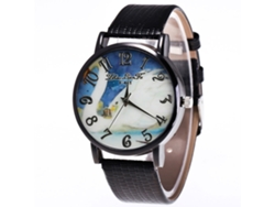 Reloj De Cuarzo Unisex Con Correa De Cuero Pu Y Patrón Animal Dial Numérico Negro Zhoulianfa
