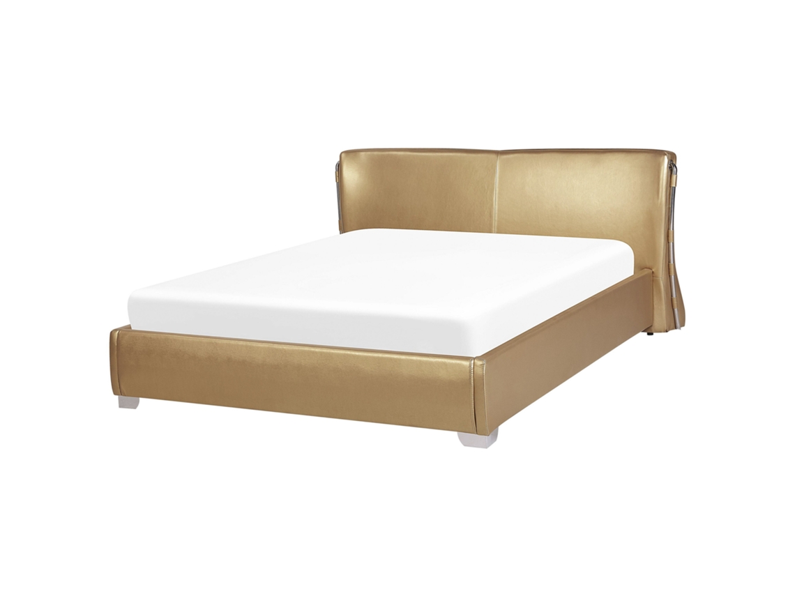 Cama con somier BELIANI Paris de Piel Dorado 195x228x83