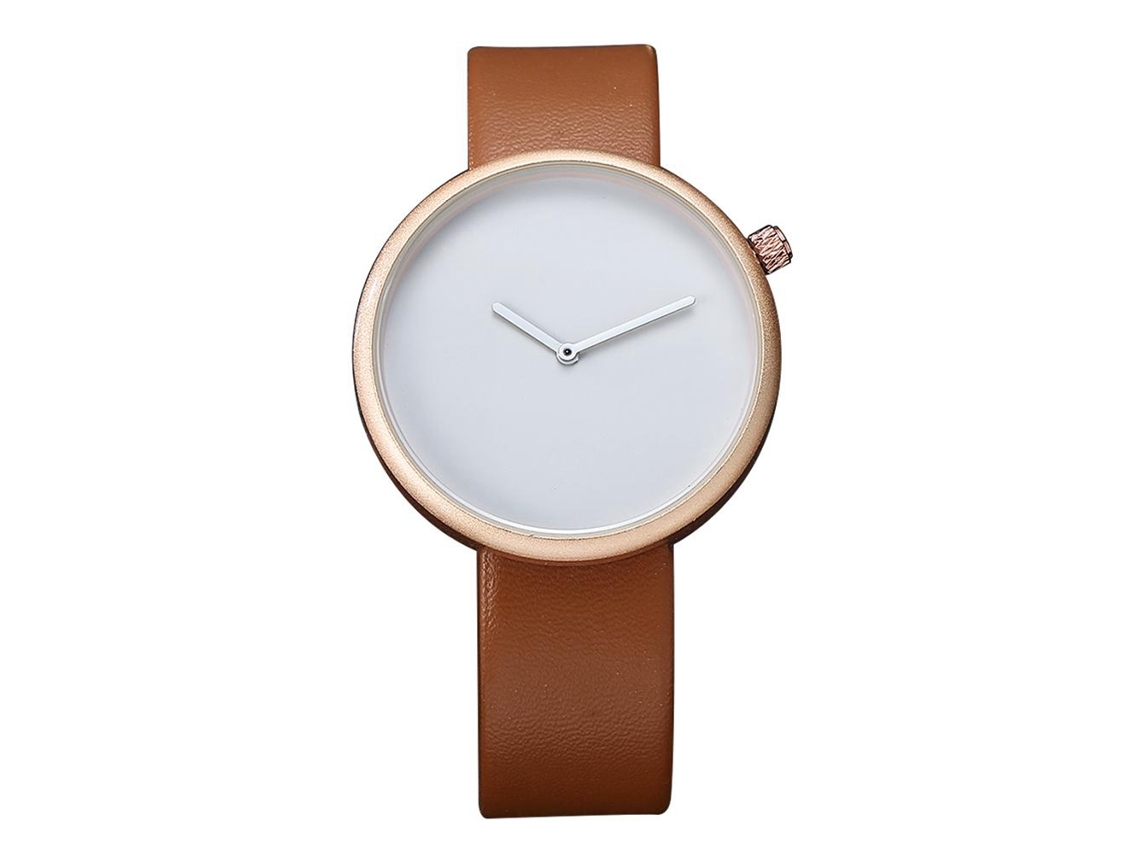 Reloj casual de moda para hombre con correa de PU y esfera redonda Cuarzo Tomi (marrón dorado)