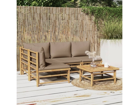 Conjunto 5 de muebles de jardín VIDAXL bambú y cojines gris taupé