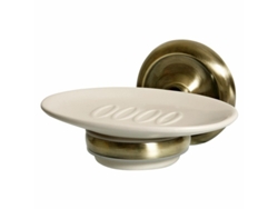 Plato de Jabón de Cerámica con Agarre en Latón Antiguo para Baño Retro, Montado en Pared en Color Crema