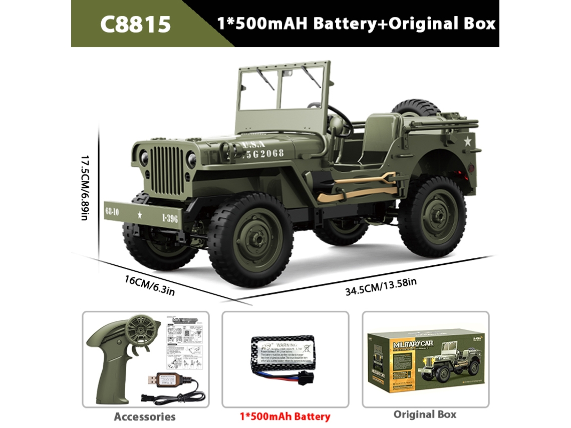 Coche todoterreno teledirigido Jeep/Pick Up 4x4 RTR, camión militar de escalada, juguete para niños Aeuzwr