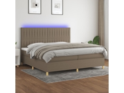 Cama Box Spring Colchón Y Luces Led Tela Gris Taupe 200x200 Cm