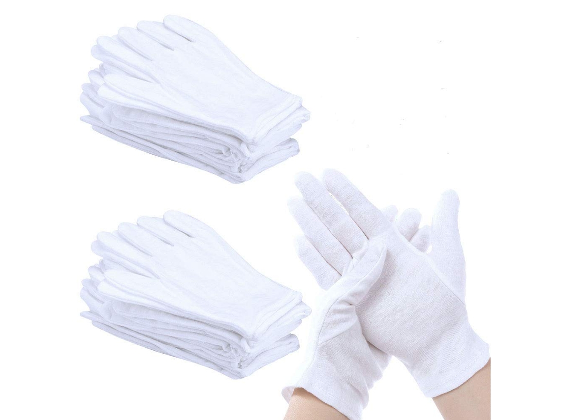 12 pares de calcinhas femininas Luvas, confeccionadas em algodão branco respirável, medindo 21,5 x 11,5 cm.