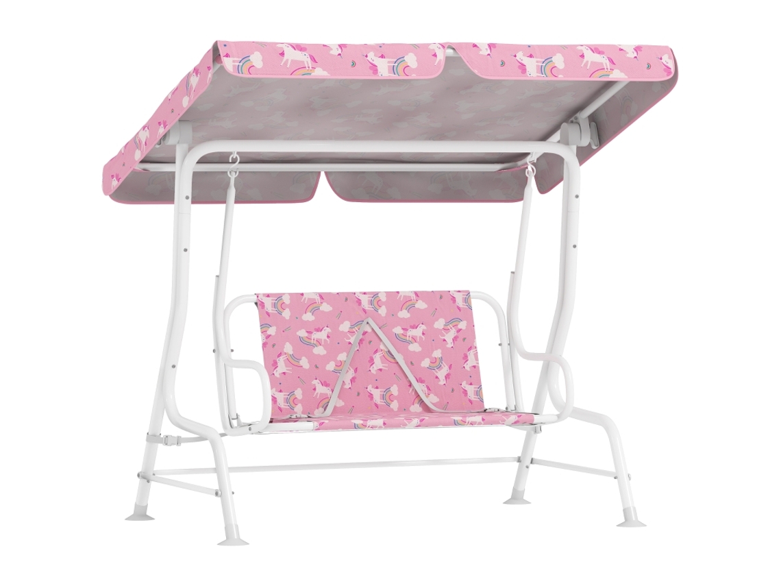 Columpio Hollywood De 2 Plazas Con Toldo Y Arnés Ajustables, Apto Para Niños De 3 A 6 Años Y Hasta 60 Kg, Color Rosa.