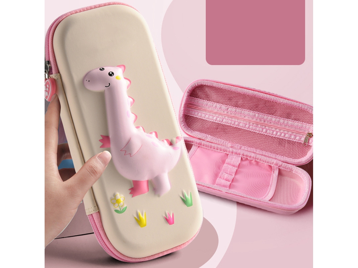 Estuche De Lápices Cartoons Eva 2 Capas Estuche Escolar Grande Capacidad Niños Niñas Dinosaurio Pequeño Albaricoque