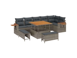Maison Exclusive - Juego de sofás de jardín con cojines, 11 piezas, mimbre gris, Pe
