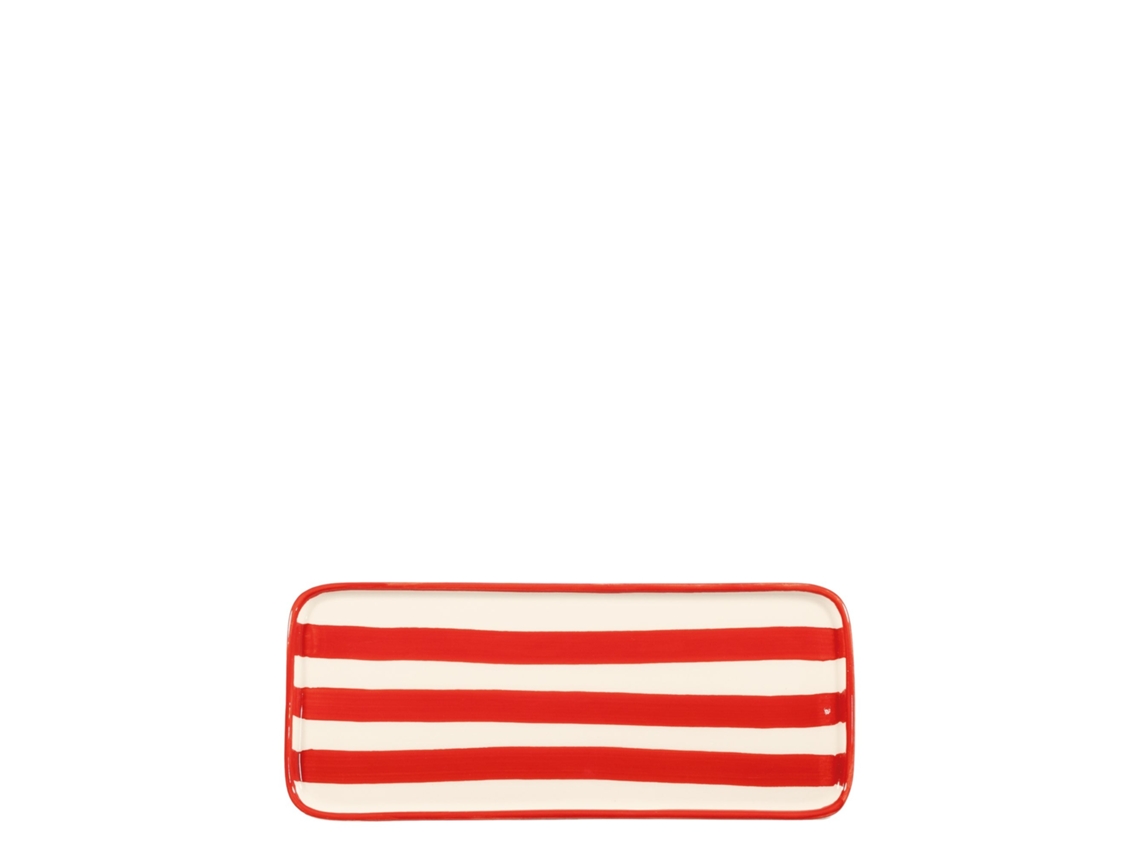 Juego de 2 platos rectangulares Lido Ceramiche Serie Righe Rojo, diseño artesanal italiano, elegancia contemporánea y excelencia única.