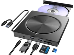 Unidad de CD/DVD externa Zruxe A-023e 6 en 1, unidad ROM portátil y grabadora de CD USB para computadora portátil