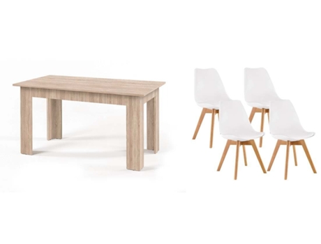 Pack Mesa Fija de Comedor o Cocina Cambria 4 Sillas Nordic Blanco SALDOSYSTOCKS