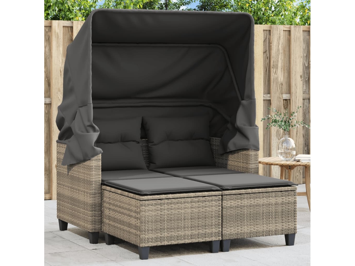 Sofá de jardín de 2 plazas con toldo y bancos en mimbre gris claro, Dkd Home Decor