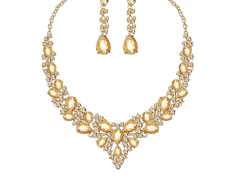 Juego De Aretes De Collar De Cristal - Champán Chapado En Oro Juego De Aretes De Collar De Cristal - Champán Chapado En Oro JEIIBRZUI