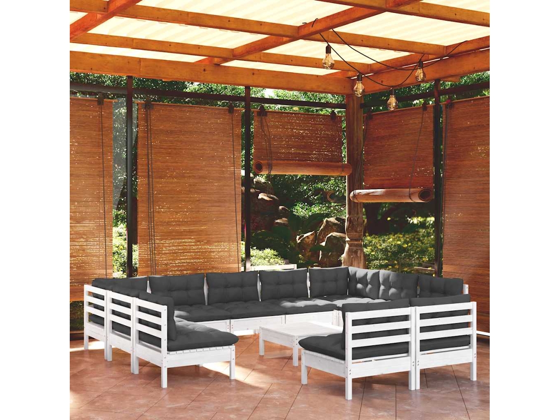 Conjunto de jardín DKD Home Decor de 12 piezas con cojines de pino macizo blanco