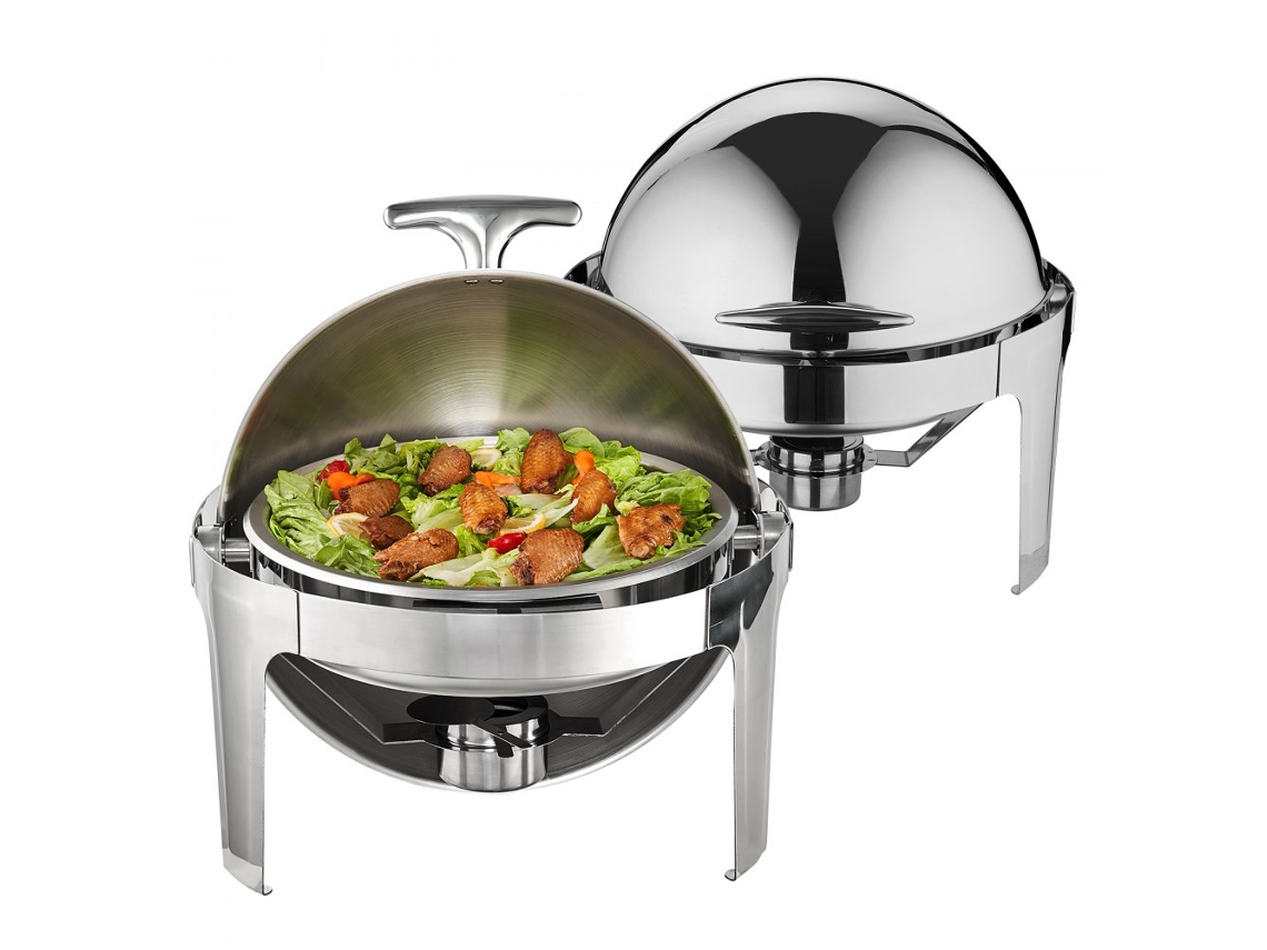 Juego de 2 platos de acero inoxidable de 5,5 l con tapa enrollable y calentador de alimentos Tekmaquinas