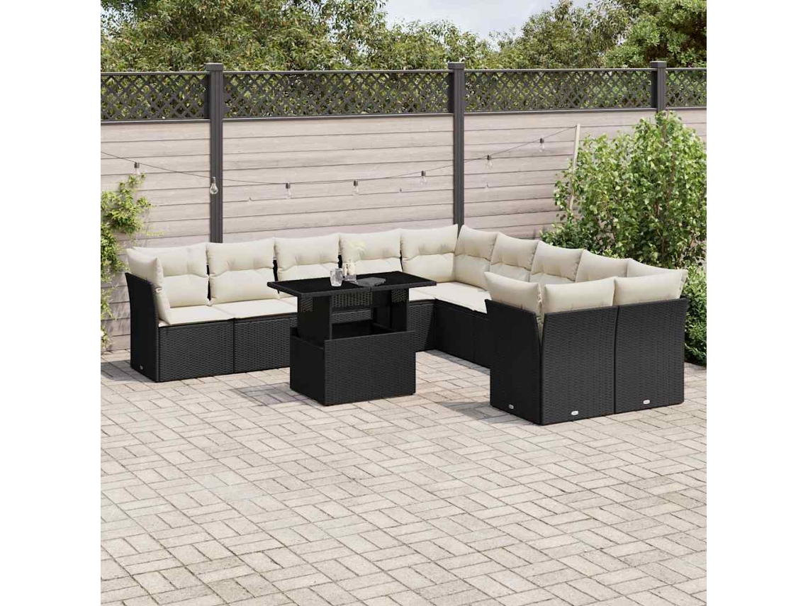 Conjunto de sofás de jardín de 11 piezas DKD Home Decor con cojines de mimbre negros