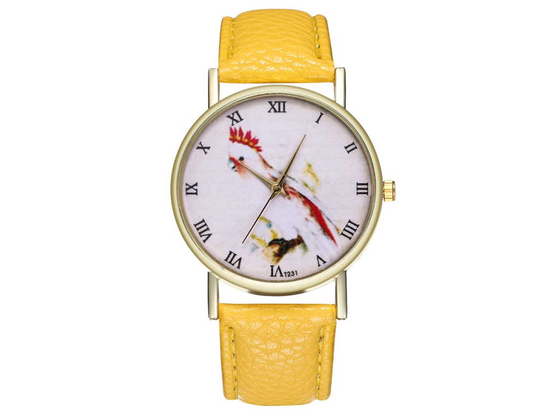 Elegante Reloj De Pulsera Analógico De Cuarzo Informal Para Hombre Con Correa De Pu Amarilla.