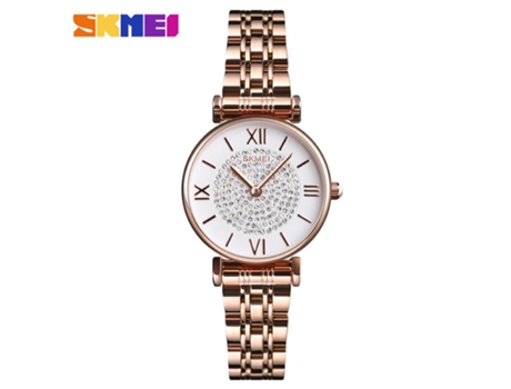 Reloj de pulsera analógico de cuarzo con diamantes para mujer, reloj de acero inoxidable para mujer, oro rosa LUUCOZK