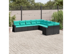 Conjunto de sofá de jardín de 10 piezas con cojines, mimbre sintético negro, DKD Home Decor