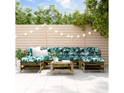 Conjunto de jardín de 7 piezas con cojines en pino impregnado, Dkd Home Decor