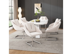 Juego de 6 sillas de terciopelo con estructura de metal beige