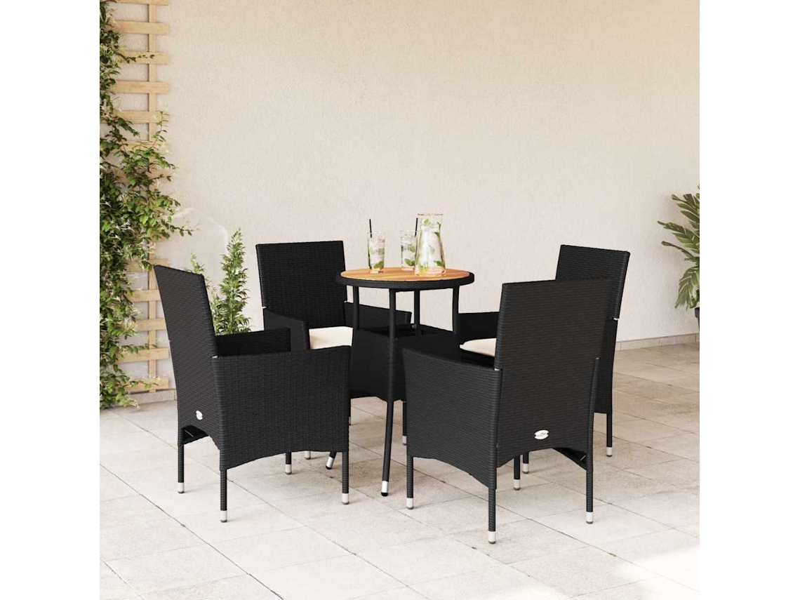 Juego de comedor de jardín de 5 piezas con cojines, mimbre de acacia negro, Dkd Home Decor