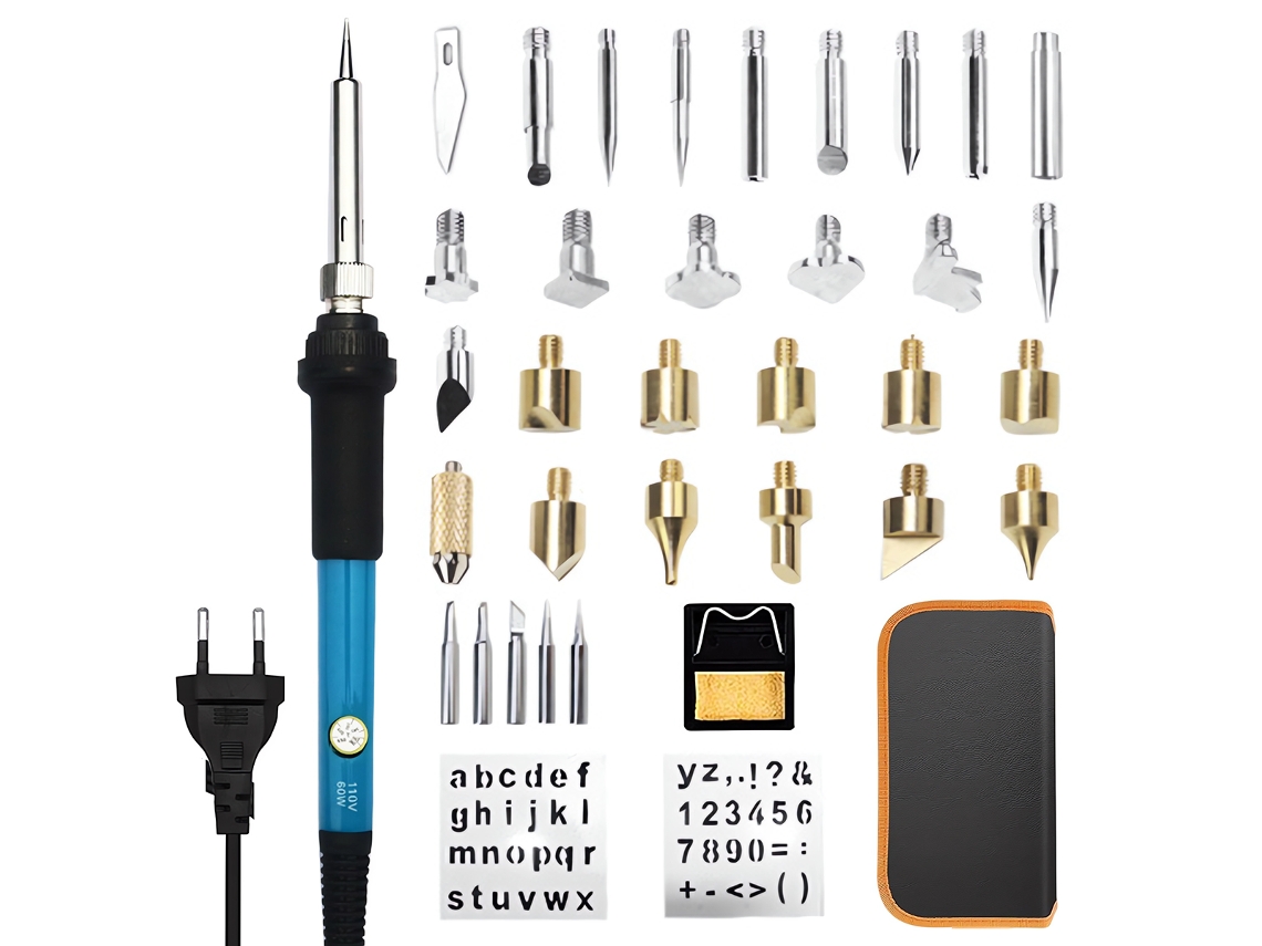 Kit de soldador, kit de pirograbado con temperatura ajustable de 200 a 450 °C, herramientas de bricolaje para estampar, grabar y soldar.