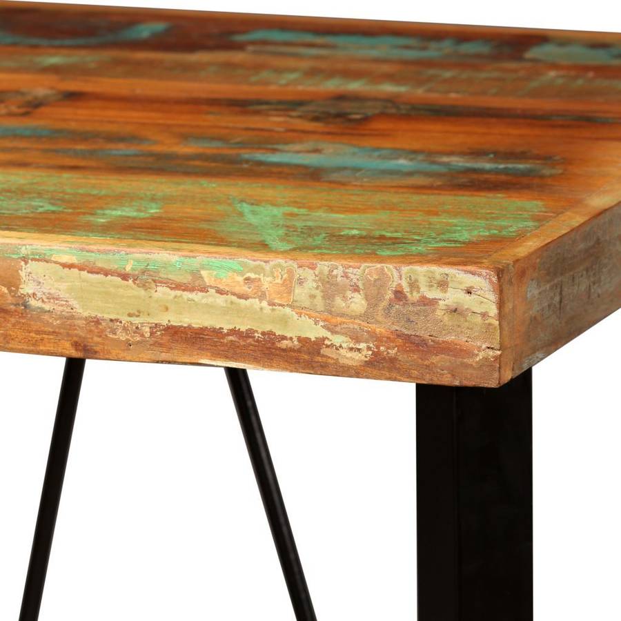 Mesa Y 2 taburetes bar madera maciza reciclada cuero real lona vidaxl de negro conjunto recuperada genuino 3
