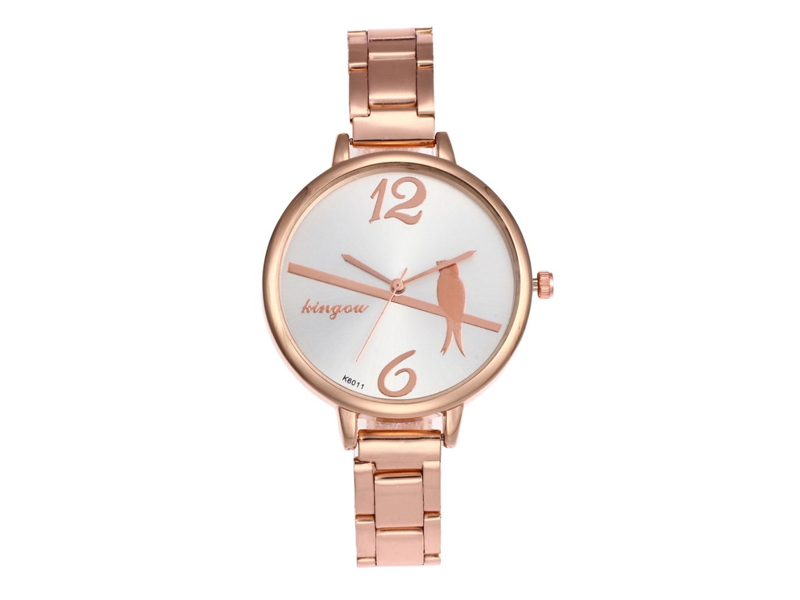 Reloj De Pulsera Zhoulianfa Para Mujer, De Acero, Con Esfera Redonda Y Diseño De Pájaros, De Cuarzo, Color Oro Rosa.