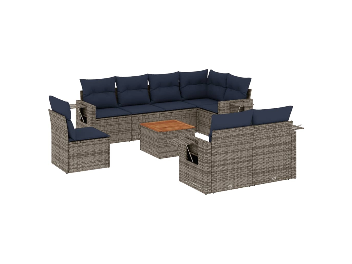 Maison Exclusive - Conjunto De Sofá De Jardín De 9 Piezas Con Cojines, Poliratán Gris