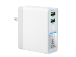 Cargador Usb Doble Blanco Qc3.0 Con Pantalla Lcd Y Enchufe Plegable Para Teléfonos Móviles.