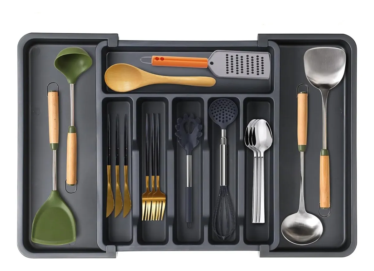 Organizador de cubiertos, bandeja extensible para cubiertos Shelfvayotoy