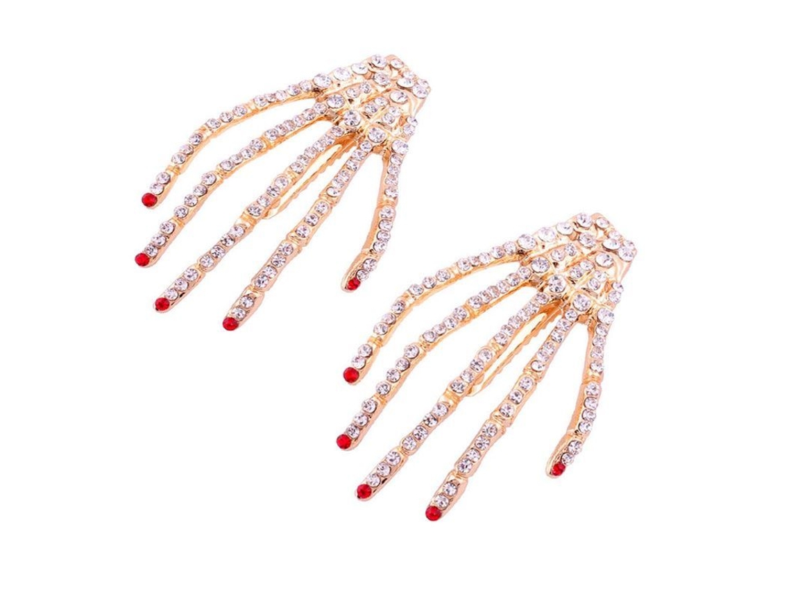2026altiro-2 Pinzas Para El Cabello Con Forma De Mano De Esqueleto Con Diamantes De Imitación, Pinza De Cocodrilo, Estilo Punk, Para Halloween Y Cosplay.
