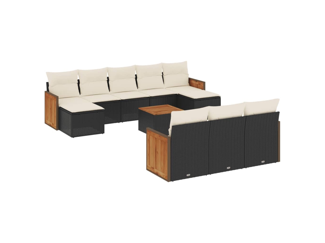 Conjunto de 11 sofás de jardín con cojines de mimbre, color negro, EXCLUSIVO DE LA CASA