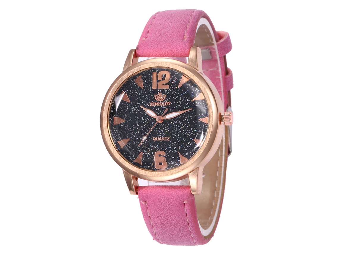 Elegante Y Lujoso Reloj Analógico De Cuarzo Con Correa De Pu Y Esfera Rosa Grande.