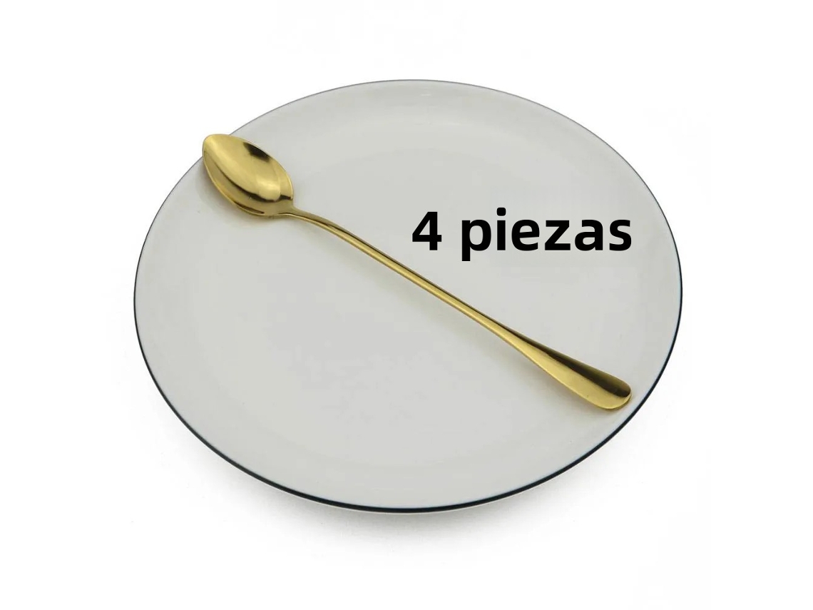 Cucharas largas de acero inoxidable doradas con mango, 15 cm de largo Mdug (4)
