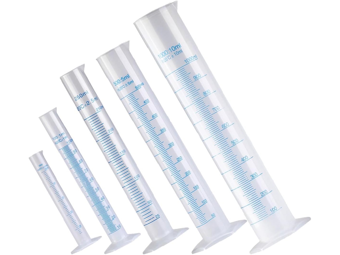 Tubos De Ensaio Graduados De Plástico Para Laboratório, 5 Cilindros Com Base Estável E Bico Cônico, Ideais Para