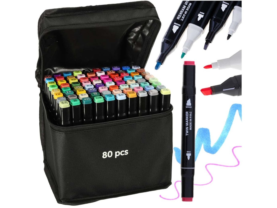 Marcadores de alcohol de doble cara en estuche 80 Soporte Pricenet