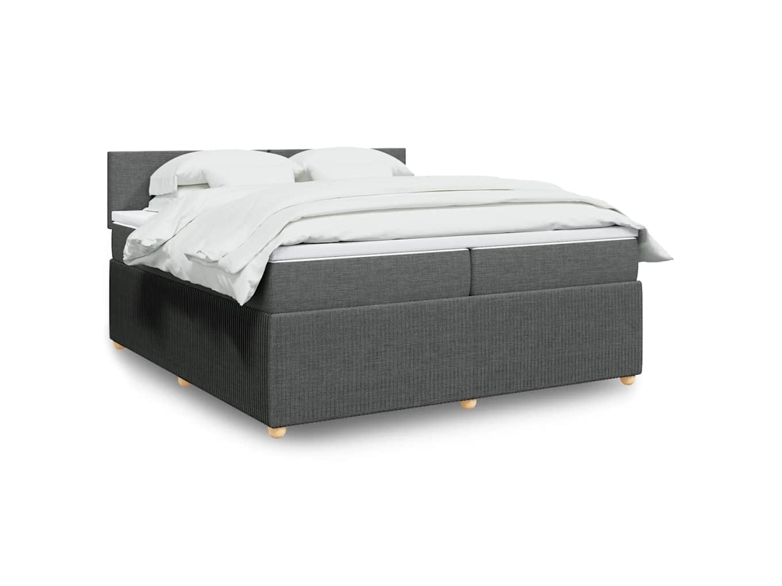 Cama Box Spring Con Colchón Tela Gris Oscuro 200x200 Cm