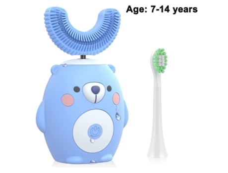 Cepillo de dientes Blanqueamiento ultrasónico eléctrico para niños Tipo U Silicona suave Diseño inteligente para niños -K8 Azul