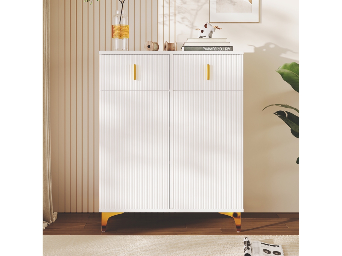 Aparador moderno con 2 puertas, estantes ajustables y 2 cajones, estilo blanco