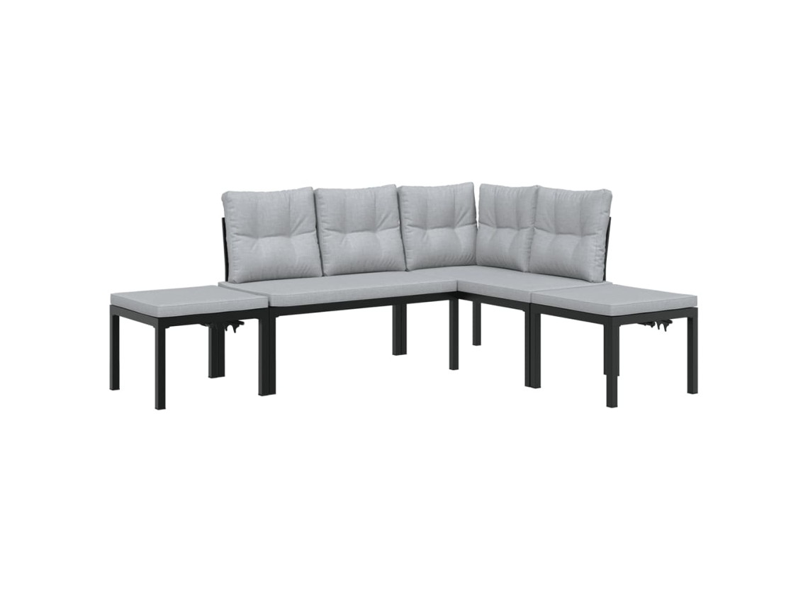 Conjunto 4 sofás jardín y cojines VIDAXL acero recubierto polvo negro
