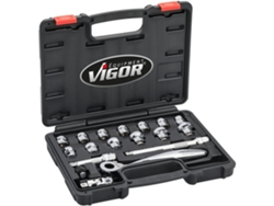 VIGOR V6202 Juego de Llaves de Vaso Perfil Superbajo Cuadrado Hueco 3/8 Pulgadas 10 Mm Perfil de Hexágono Exterior ∙8 - 22 Número de Herr