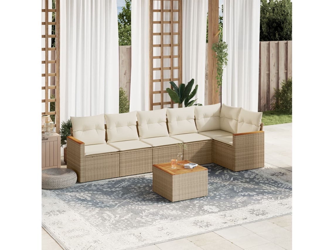 Conjunto de 7 sofás de jardín con cojines de mimbre beige de Dkd Home Decor