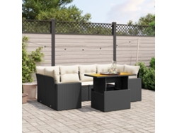 Conjunto de sofá de jardín de 7 piezas con cojines, ratán negro, Dkd Home Decor