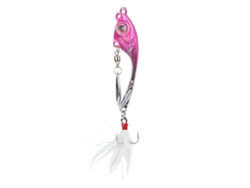 Anub Señuelo artificial giratorio de aleación de zinc con plumas y anzuelo vivo, color rosa, 8 cm, 11 g