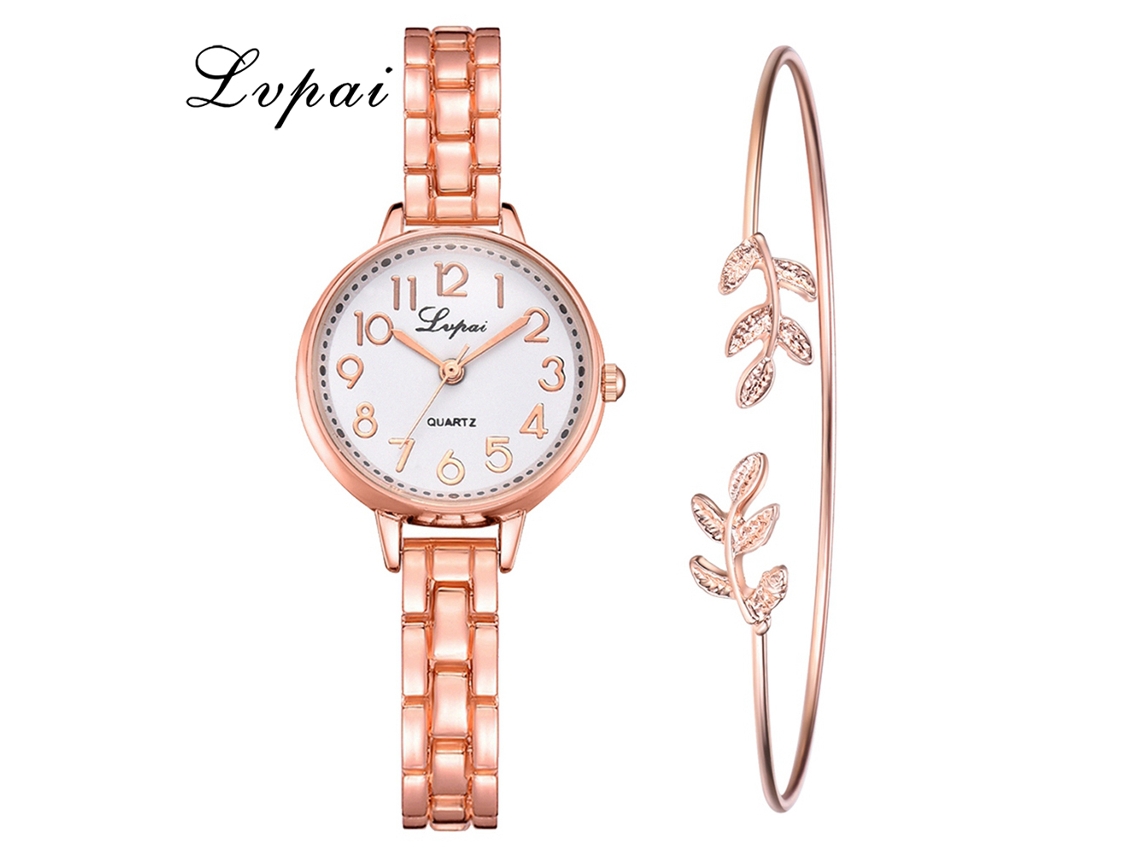Elegante Reloj De Pulsera De Cuarzo Para Mujer Con Correa Informal De Oro Rosa Y Blanco.